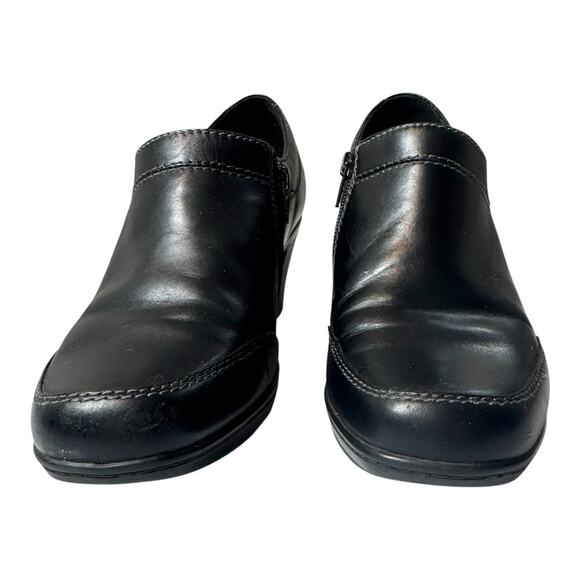 Clarks Leather Ankle Boot Block Heel Bootie Shooty 10 Black Zip Comfort Corpcore - Picture 13 of 14